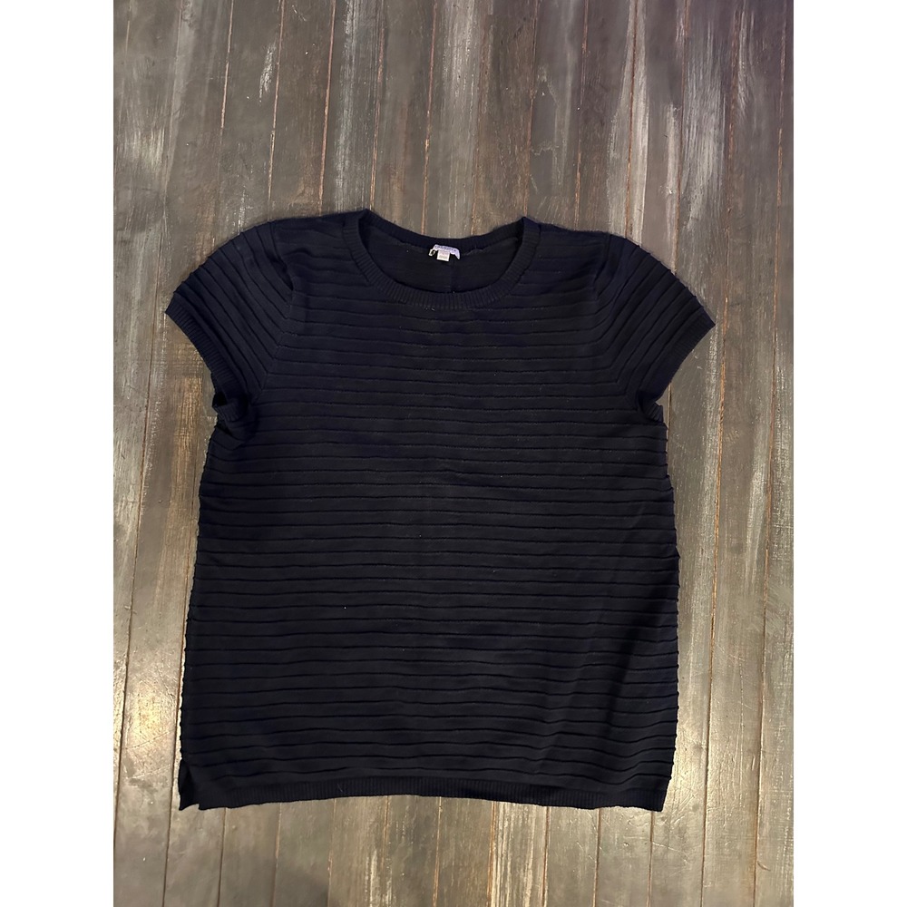Talbots Womens‎ Navy Blue Ribbed Knit Button Back Short Sleeve Sweater Tops